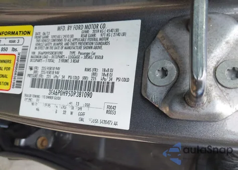 2013 Ford Fusion Se z USA, uszkodzony, nr VIN 3FA6P0H95DR381090